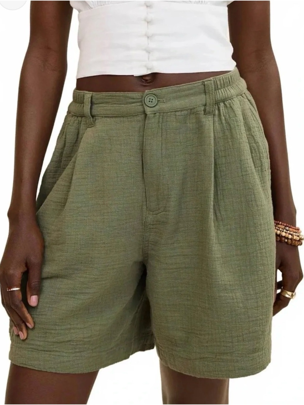 aerie Olive Green High-Rise Relaxed Shorts
